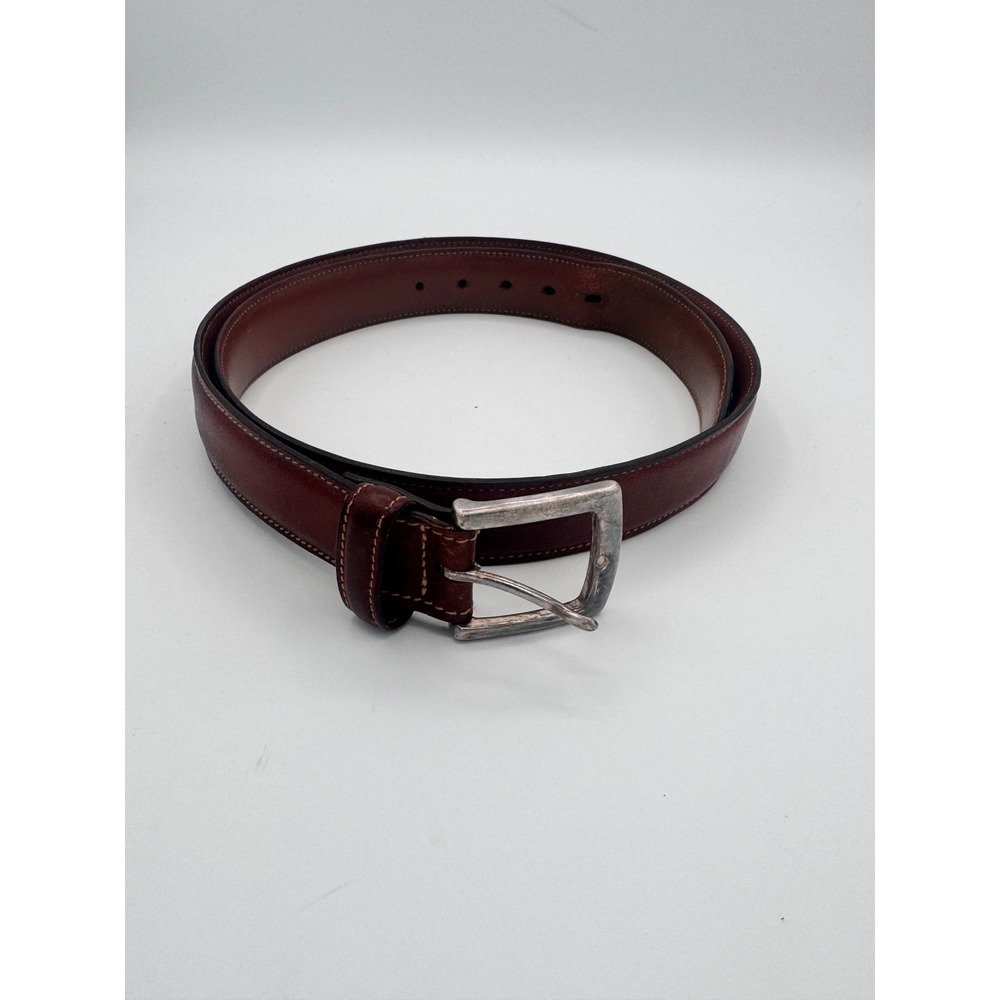 Brooks Brothers Mens Brown Leather Belt Made in USA Silver Buckle Size 34 402620